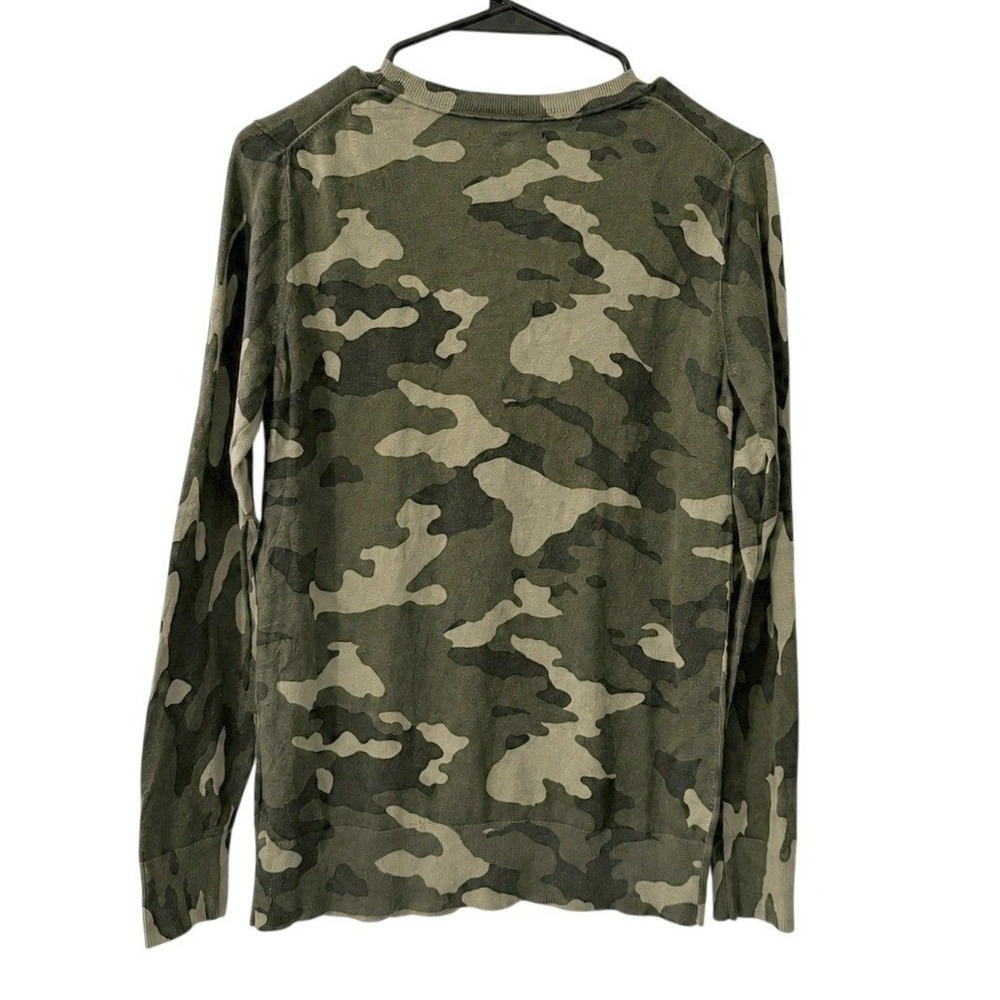 Banana Republic Sweater Womens S Green Camo Crew Neck Cotton Long Sleeve Knit - Picture 3 of 5